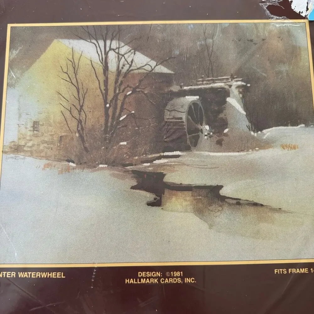 Vintage 1987 Sunset Stitchery 2429 Winter Waterwheel 14x18